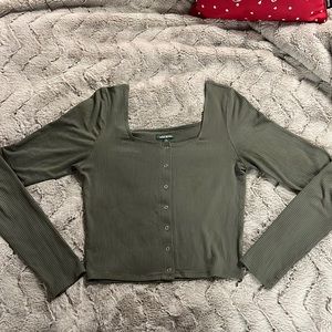 Wild Fable, Green Long Sleeve Crop Top, size: XS